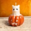 Vela de fantasma de gato o perro con calabaza para Día de Muertos - Otoño