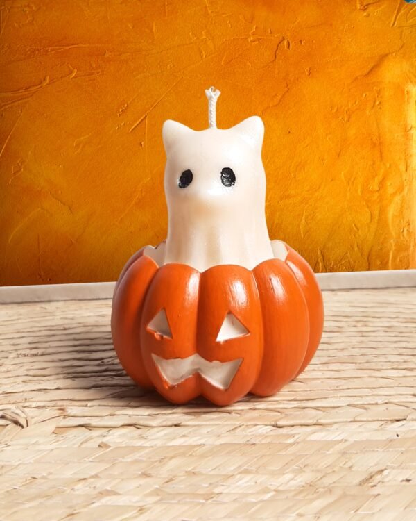 Vela de fantasma de gato o perro con calabaza para Día de Muertos - Otoño