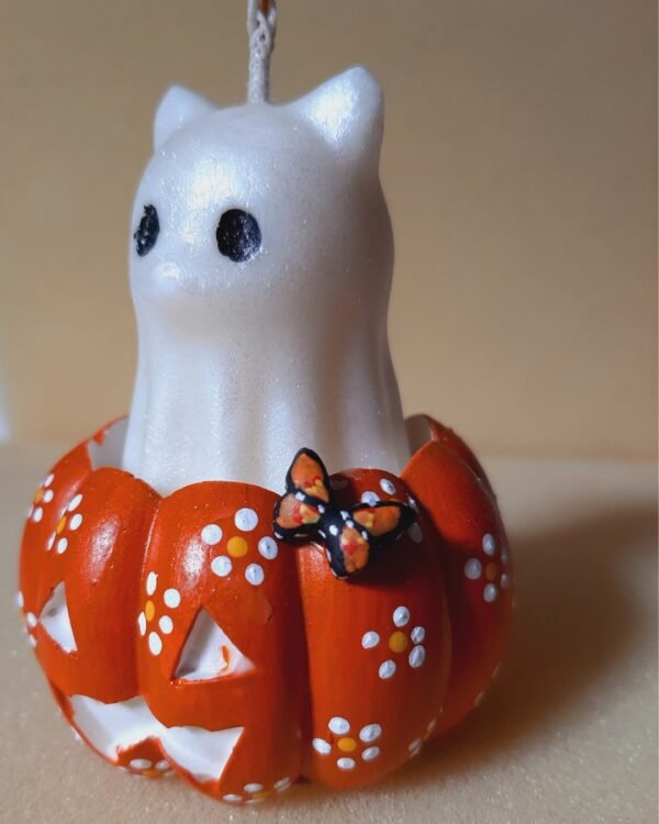 gatito con calabaza Vela de fantasma de gato o perro con calabaza para Día de Muertos - Otoño