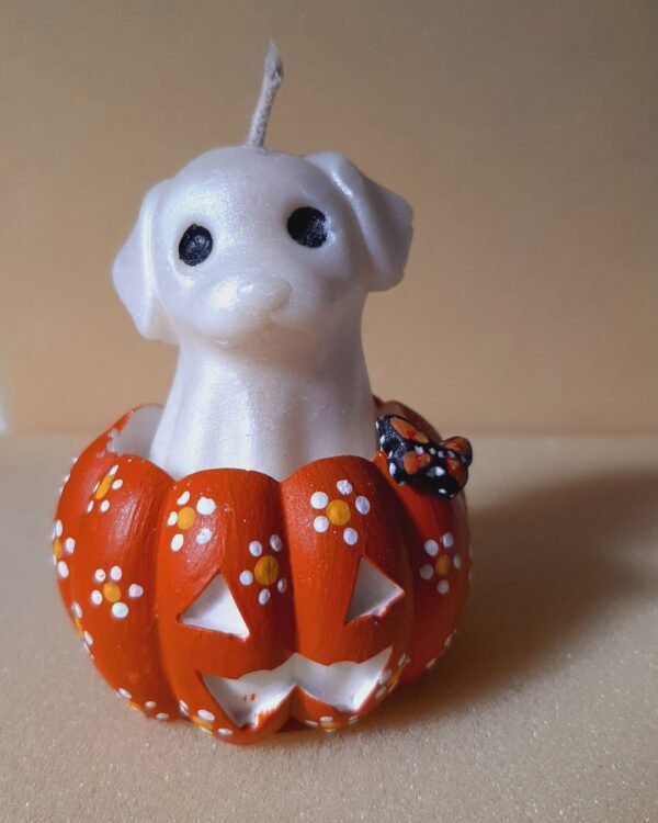 perrito con calabaza Vela de fantasma de gato o perro con calabaza para Día de Muertos - Otoño